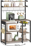 VASAGLE Baker's Rack, Microwave Stand, Kitchen Storage Rack with Wire Basket, 6 Hooks, and Shelves, for Spices, Pots, and Pans, Rustic Brown and Ink Black UKKS35X