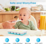 DOQAUS Ice Cube Tray with Lid and Bin, 4 Pack Silicone Plastic Ice Cubes Trays for Freezer with Box/Container, Stackable with Storage Iced Bucket Kits, Scoop, for RV, Soup, Food, Cocktail, Coffee