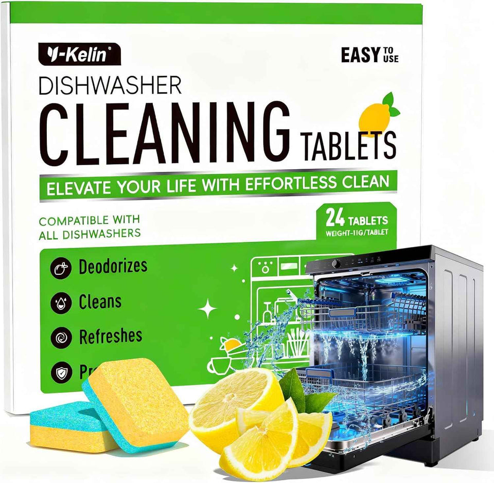 Lemon Scent Dishwasher Cleaner and Deodorizer Tablets, 24 Pack - Removes Limescale & Odor, Safe for All Dishwashers