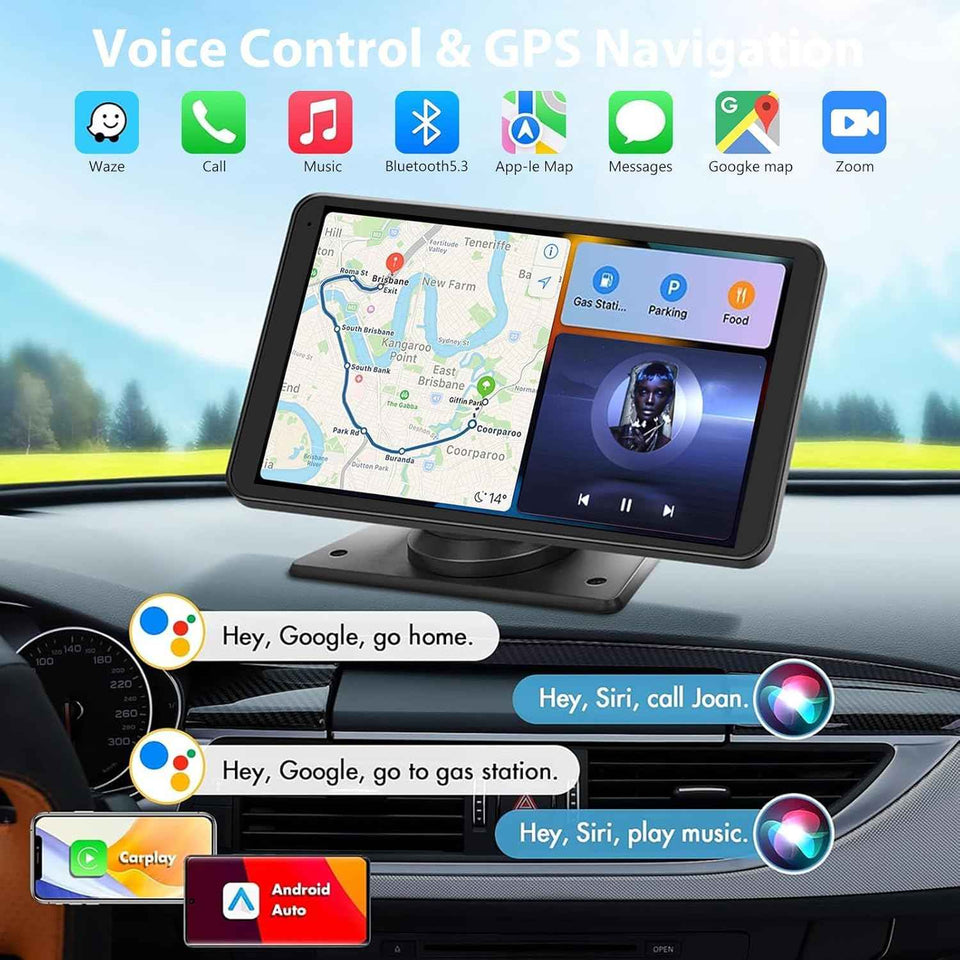 7inch Wireless Portable CarPlay and Android Auto Screen for Cars with GPS Navigation