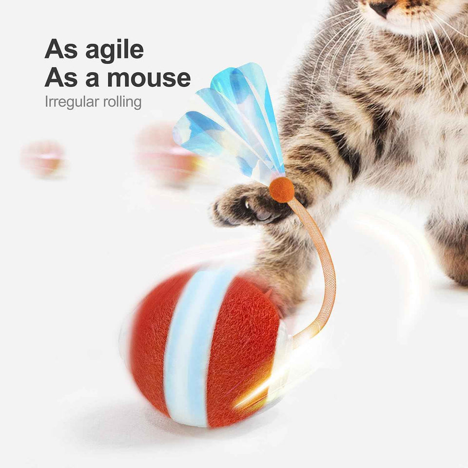 Interactive Cat Toy Orange 3rd Gen Agile Moving Ball with Elastic Tail for Indoor Cats