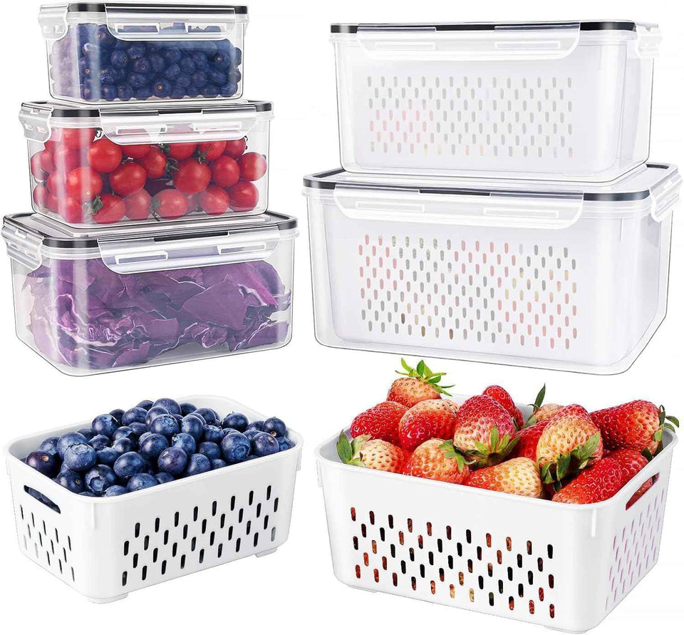 5 PCS Large Leakproof Fruit Containers with Removable Colanders, Dishwasher and Microwave Safe