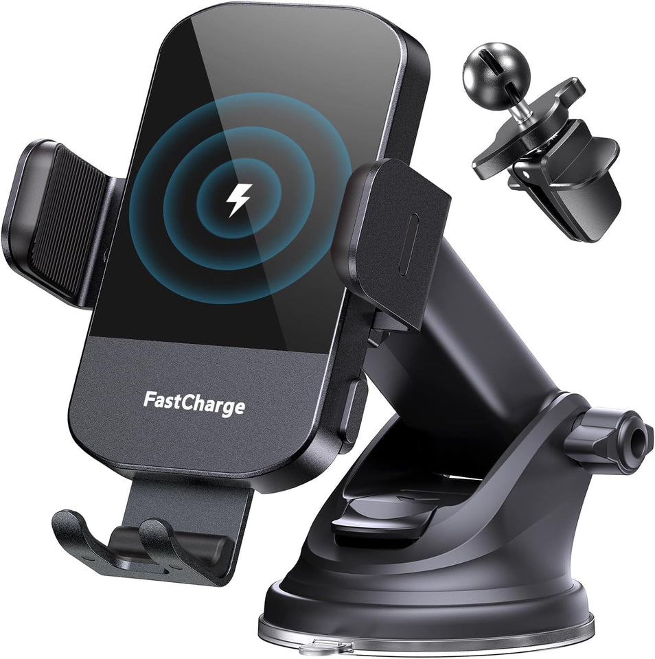 CHGeek Wireless Car Charger, 15W Fast Charging Auto Clamping Phone Holders for Your Car Phone Mount for Car fit for iPhone 17 16 15 14 13 12 Pro Max 11 XR XS, Samsung Galaxy S25 Ultra S24 S23, Black
