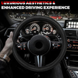 Ouzorp universal 14.5-15 inch black microfiber leather steering wheel cover with anti-slip lining