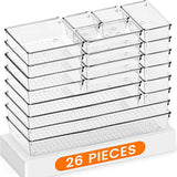 Criusia Drawer Organizer, 10 Pack Large Clear Plastic Set, 3 Size Versatile Bathroom and Vanity Organizer Trays, Storage Bins for Makeup, Bedroom, Kitchen Utensils