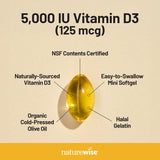 NatureWise Vitamin D3 5000iu (125 mcg) 1 Year Supply for Immune Support, Healthy Muscle Function, and Bone Health - Non-GMO, Gluten Free in Organic Extra Virgin Olive Oil, (Mini Softgel), 360 Count
