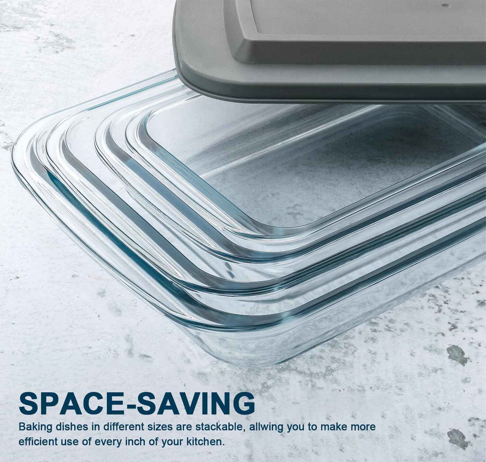 8-piece deep glass baking dish set with plastic lids and gray color