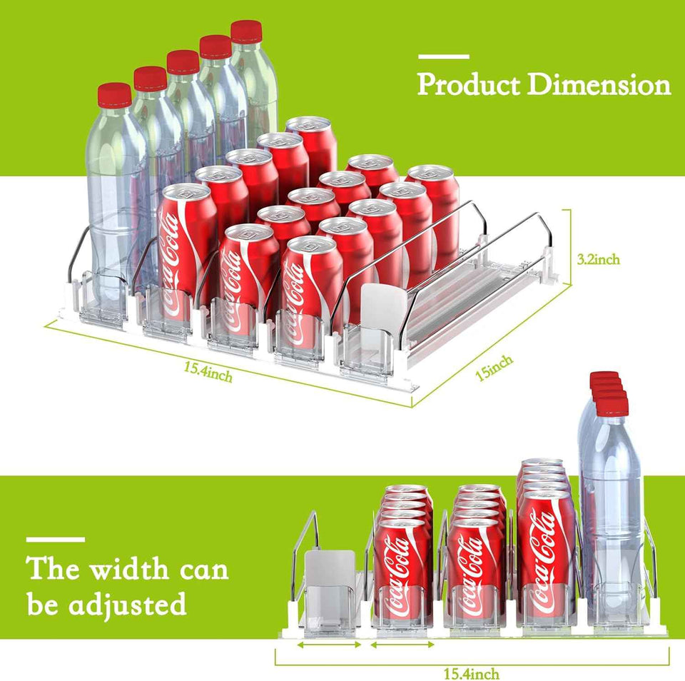 Drink Organizer for Fridge - Self Pushing Fridge Drink Organizer, Holds up to 25 Cans
