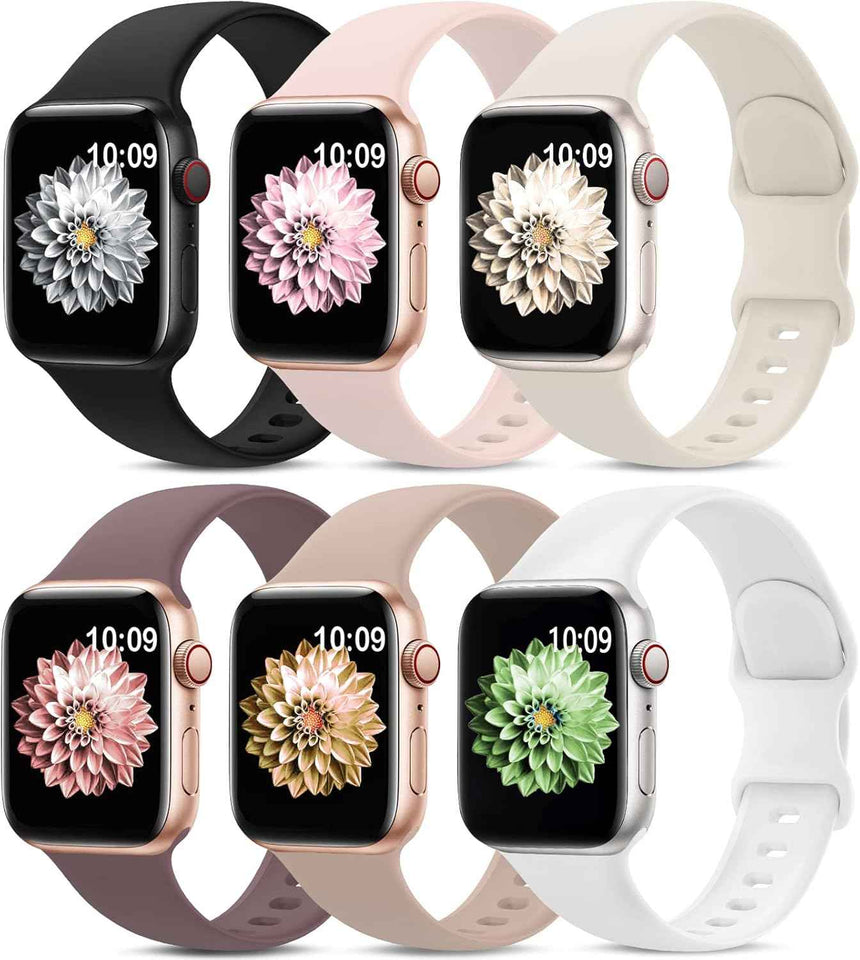 6 pack sport bands for apple watch series 11-1 38mm, 40mm, 41mm, 42mm, 44mm, 45mm, 46mm, 49mm in silicone waterproof strap