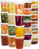 60 Sets (120-Piece) Deli Containers with Lids, 32/16/8 oz X 20 Set Each, Leak-Proof & BPA Free Airtight Takeout Plastic Food Storage Containers for Soup, Freezer/Microwave/Dishwasher Safe
