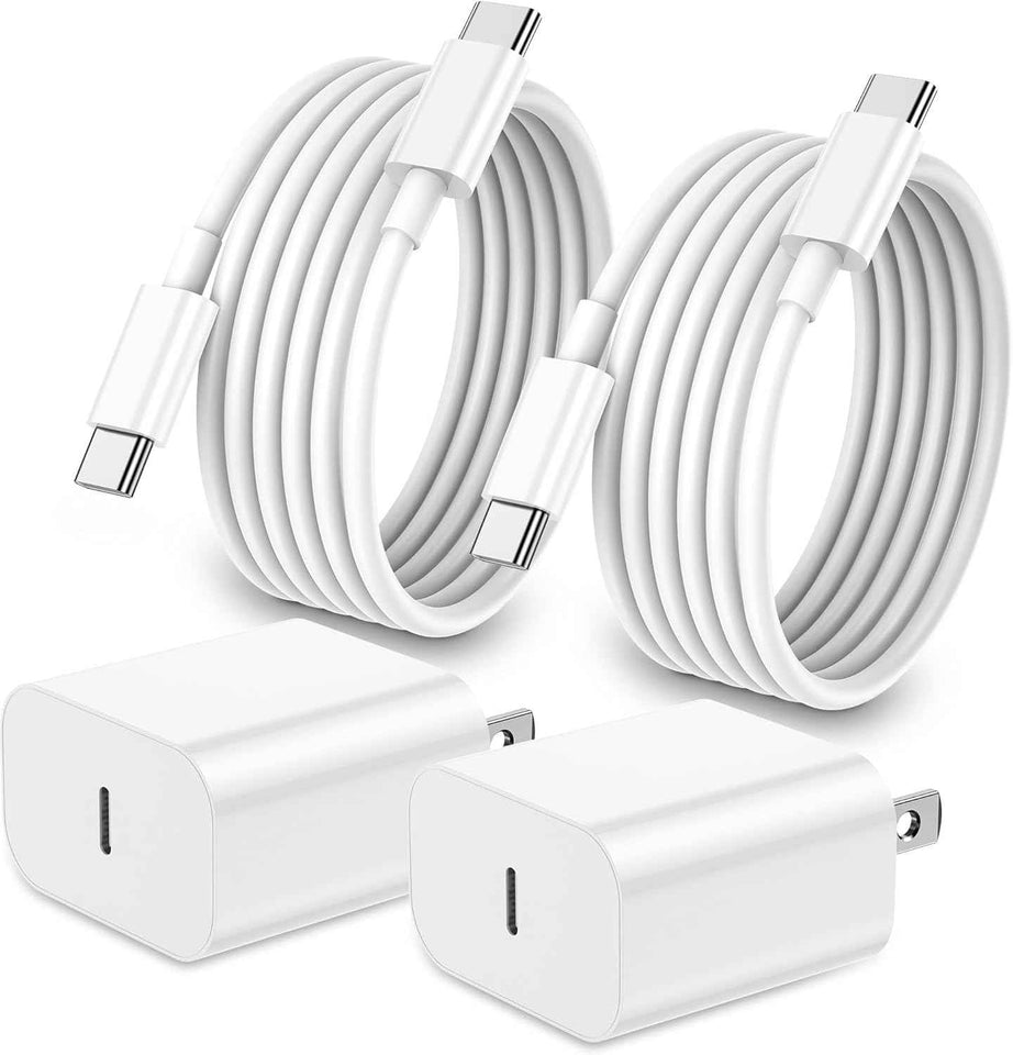 2-pack 20W Apple USB-C wall charger with 6FT USB-C to C cable for iPhone 17/Pro, iPad