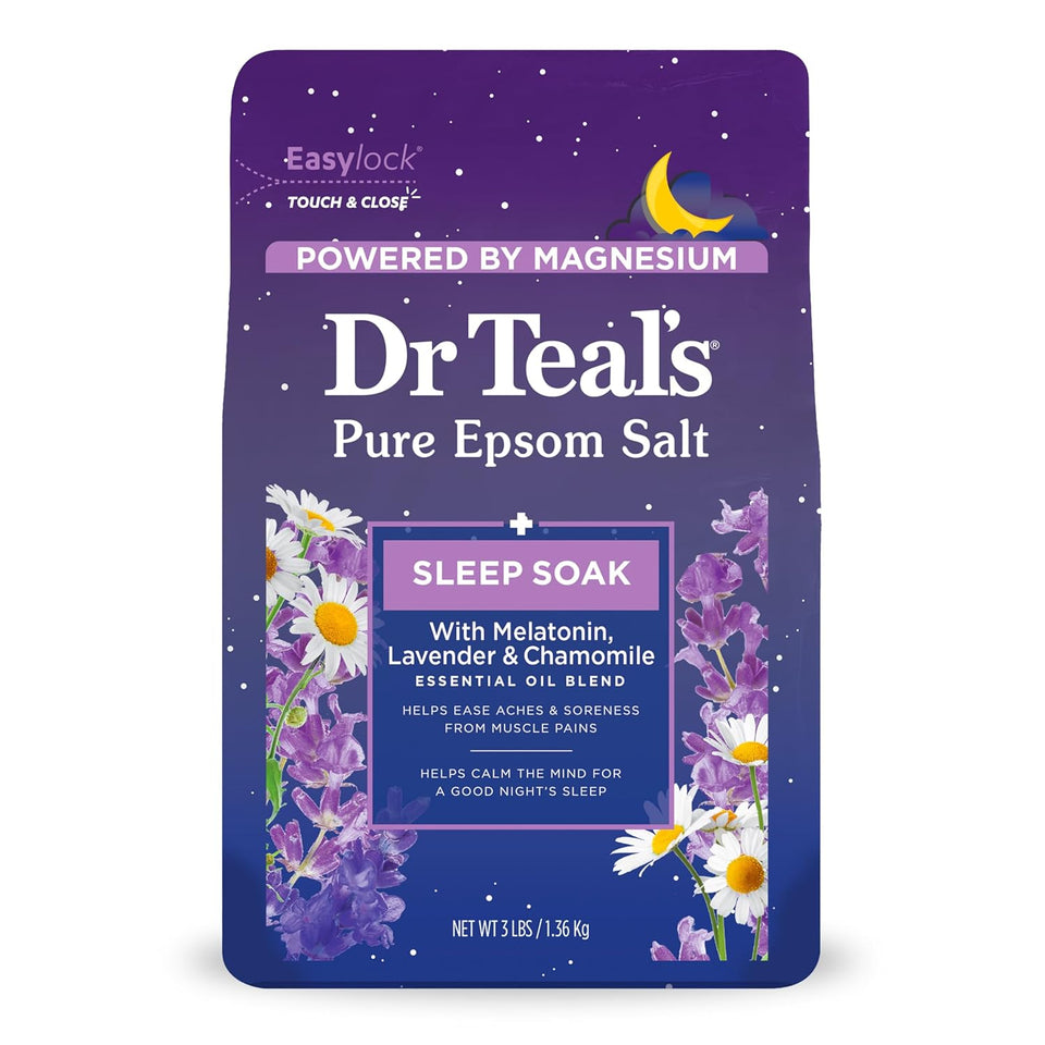 Dr Teal's Pure Epsom Salt Soak, Sleep Blend with Melatonin, Lavender & Chamomile Essential Oils, 3 lbs