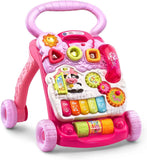 vtech sit-to-stand learning walker with pink frustration free packaging for 9-36 month babies