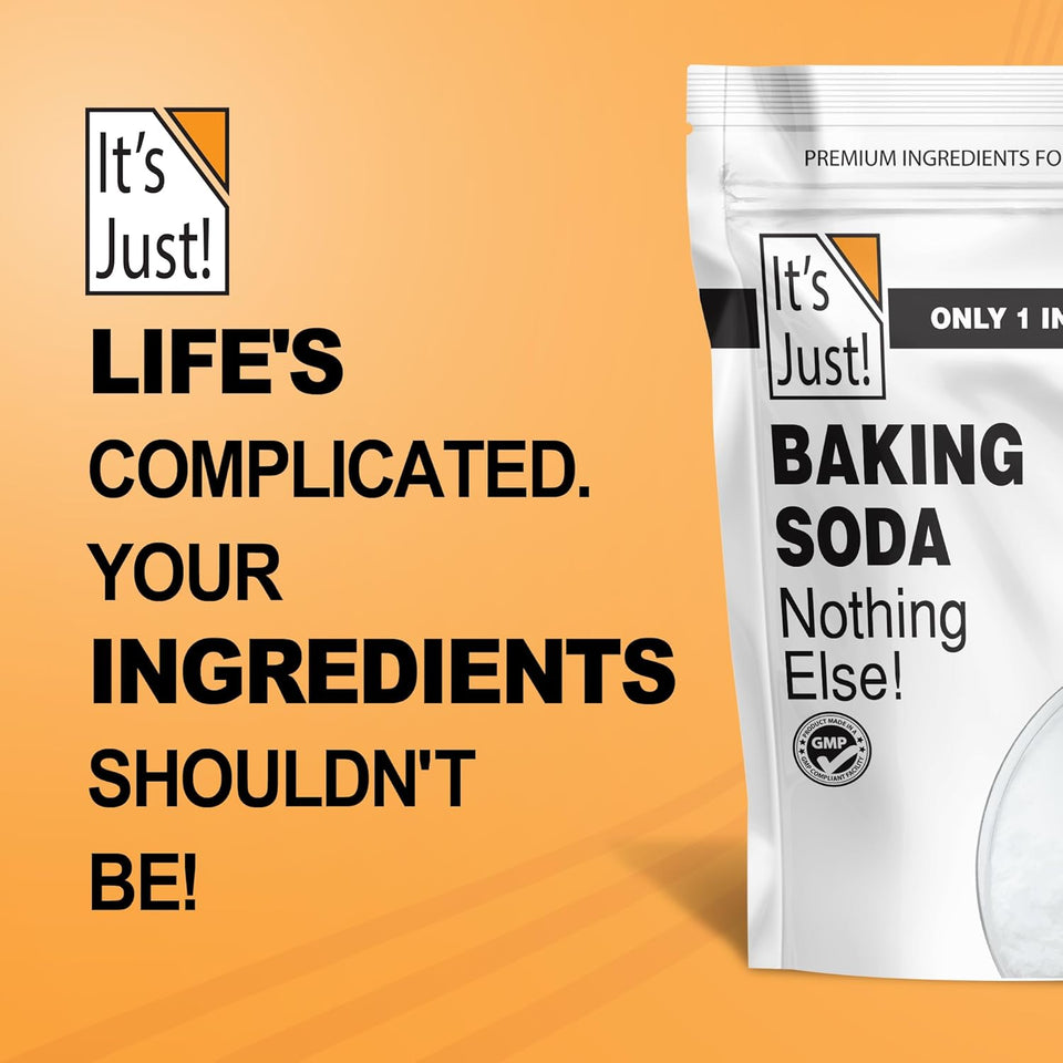It's Just Pure Sodium Bicarbonate Baking Soda, 100% Food Grade, Non-GMO, Made in USA, 1.25 Pound