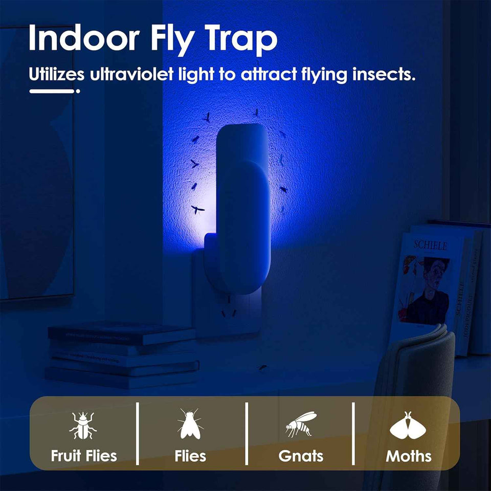 Flying Insect Trap 2 in 1 Indoor Plug-in Fruit Fly Catcher with White Trap and 6 Glue Cards