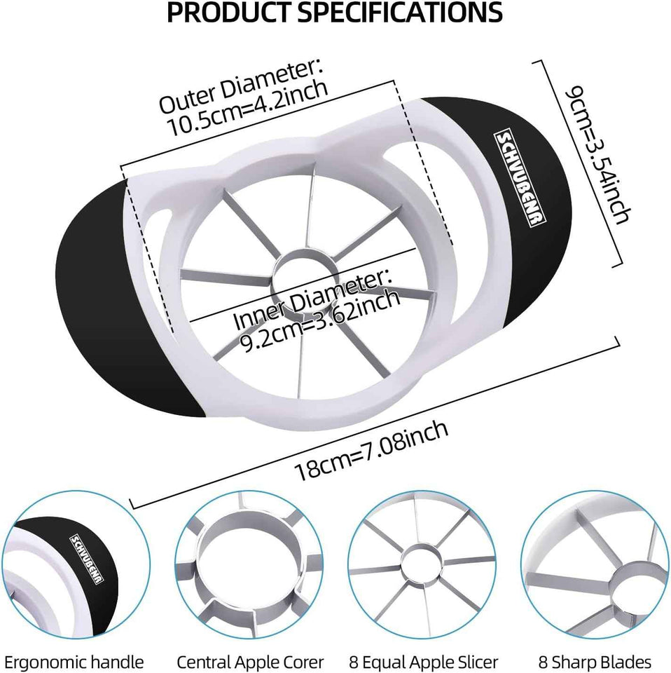Professional Stainless Steel Apple Slicer with 8 Sharp Blades - Black - SCHVUBENR