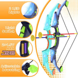 Kmuxilal kids LED bow and arrow set, 2 pack, 14 suction cup arrows, fluorescence target, ideal for indoor and outdoor play, 4-12 year old boys