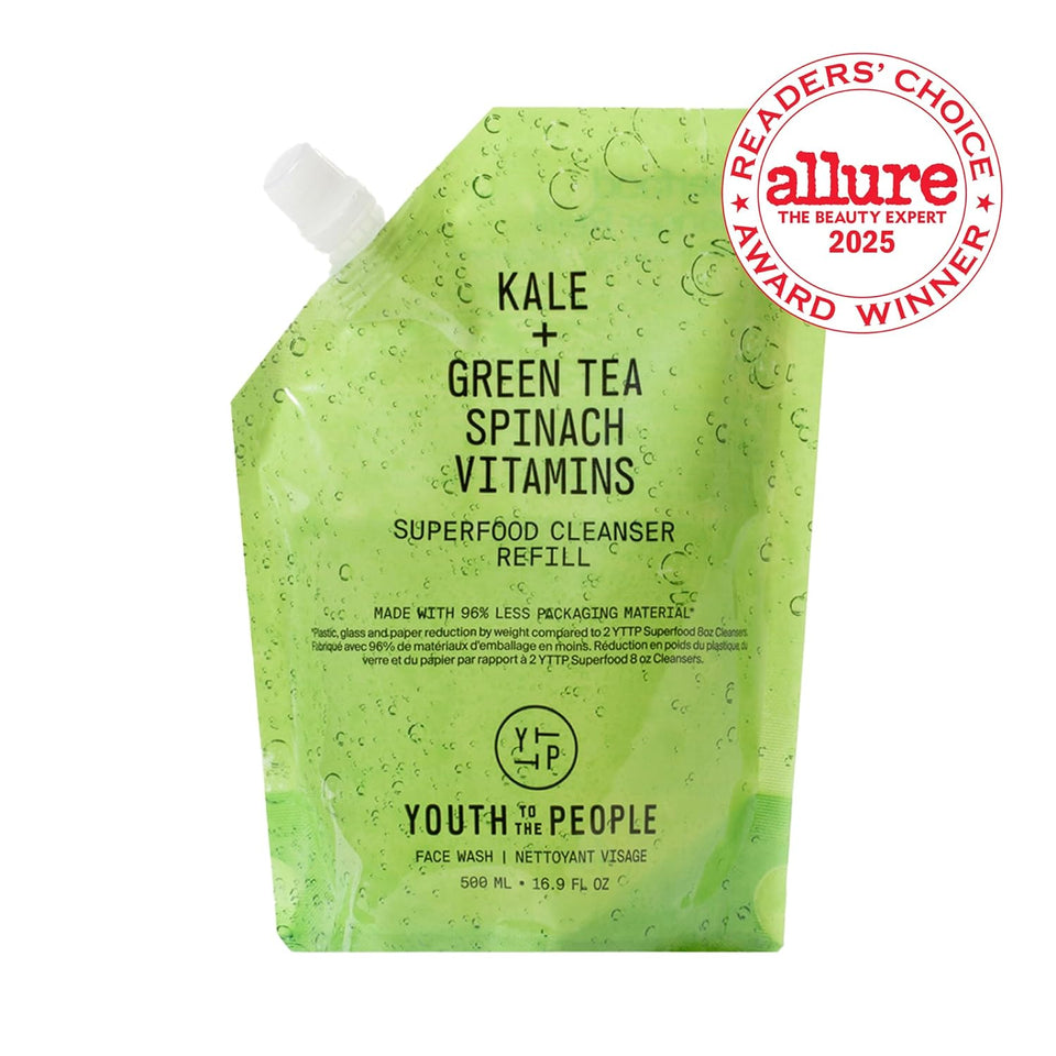 Youth To The People Superfood Facial Cleanser - Kale + Green Tea Daily Face Wash, Gently Removes Makeup, SPF, and Oils, Soothing Antioxidants for Glowing Skin, pH Balance, Clean Pores, Refillable