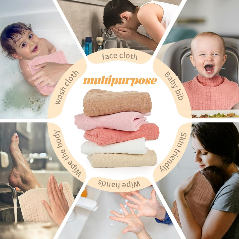Muslin Burp Cloths 100% Cotton Baby Burp Cloths Soft, Absorbent 10x20 inches for Girls and Boys Baby Essentials
