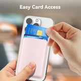 Magnetic Wallet Cell Phone Card Holder for Phone Case, Stronger Magnetic RFID Leather Phone Wallet Stick on Series of iPhone 17/16/15/14/13/12 and Pro/Promax, Light Pink