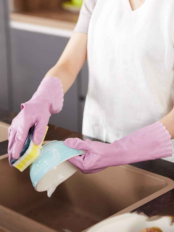 LANON 3 Pairs Reusable Non-Slip Kitchen Gloves with Cotton Liner Mauve Mist Large