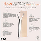 mastermedi 100 stainless steel tongue scraper for adults bad breath oral care