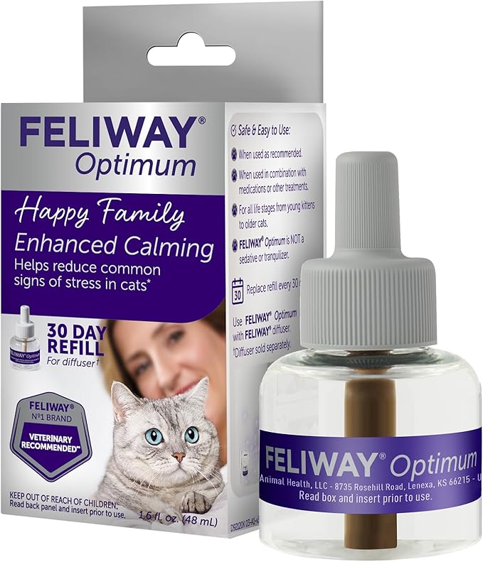 FELIWAY Optimum 30 Day Cat Calming Refill for Pheromone Diffuser, 48ml - Helps Reduce Common Signs of Stress in Cats & Kittens, Enhanced Calming