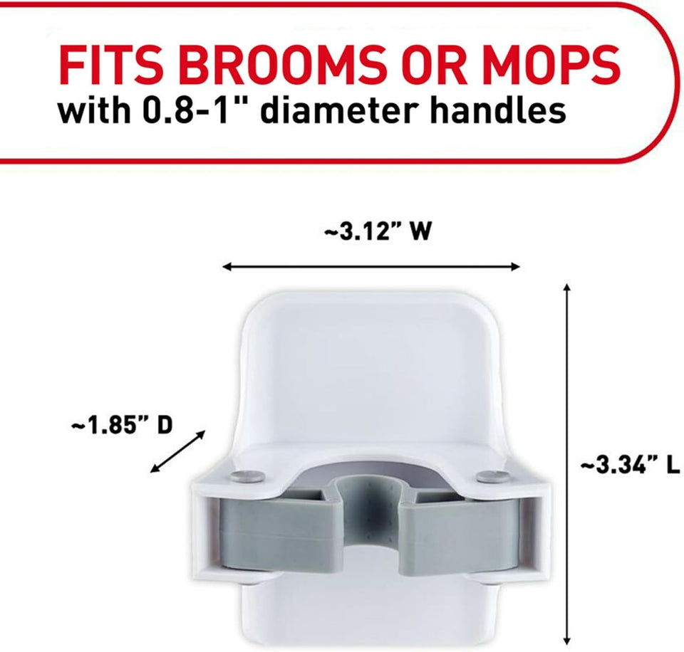 command damage-free broom and mop hangers, 2 hangers and 4 strips, wall mount household cleaning organizer