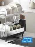 SUNLY 2 Tier Dish Drying Rack, Extra Large Dish Rack, Expandable Dish Racks for Kitchen Counter, Multifunctional Large Dish Drainers for Kitchen Counter, Black