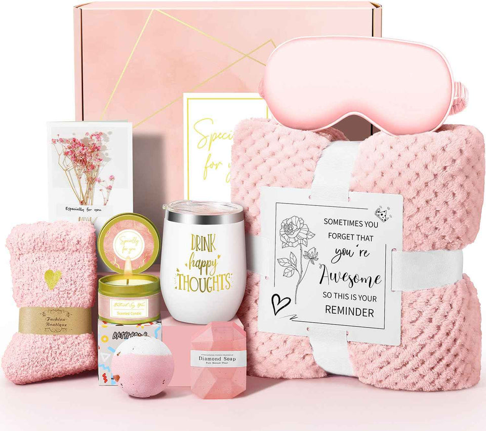 Valentines Day gifts for her, women, daughter, girlfriend, wife, flannel blanket, stainless steel tumbler set