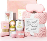 Valentines Day Gifts for Her Women Daughter Girlfriend Wife, Happy Birthday Luxury Spa Gift Set with Flannel Blanket and Stainless Steel Tumbler