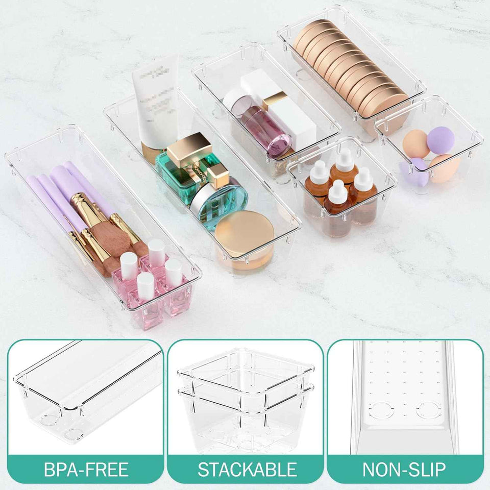 WOWBOX Clear 6-Pack Acrylic Drawer Organizer Set with Premium Material and Stackable Design