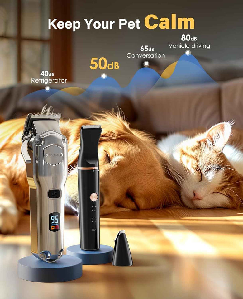 oneisall dog grooming kit for heavy thick hair & coats, low noise cordless waterproof pet clippers with stainless steel blade and paw trimmer