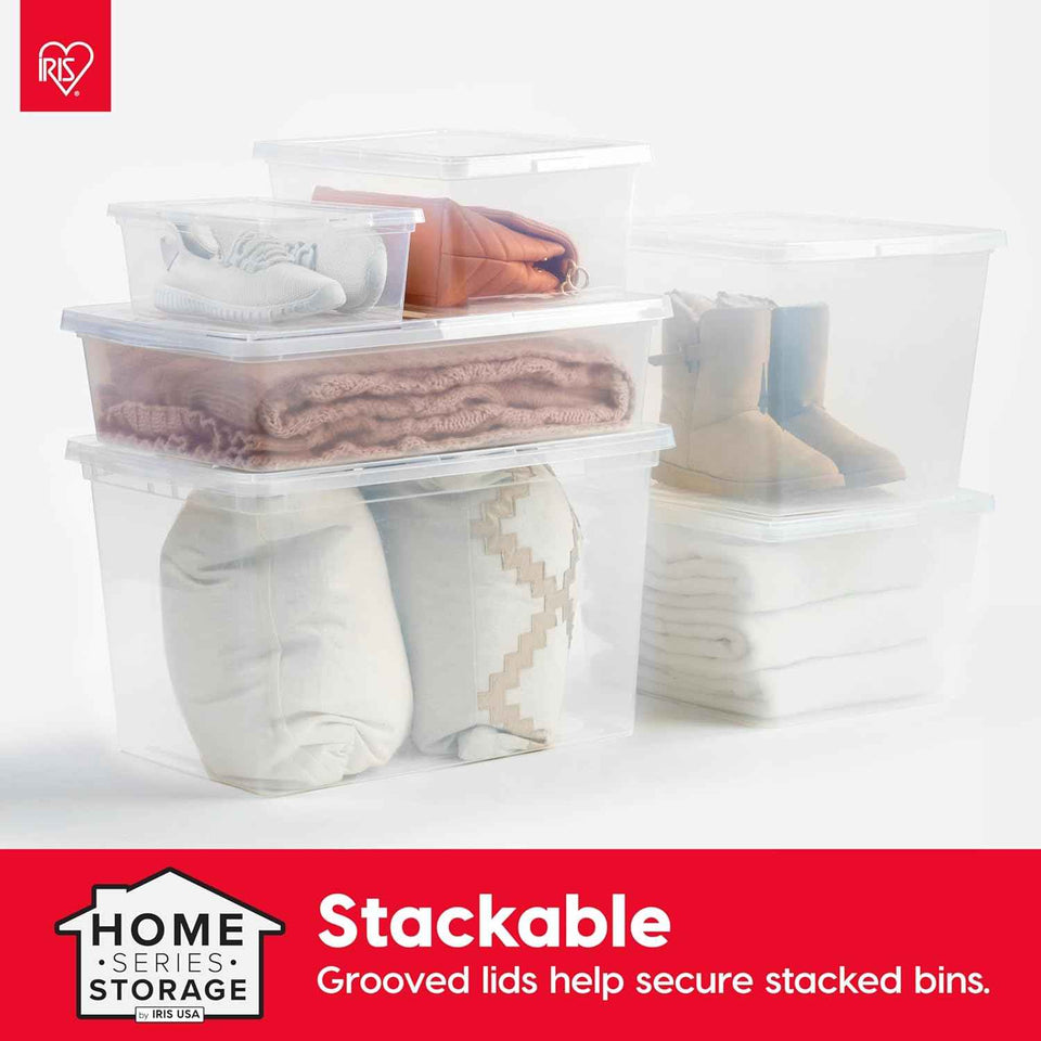 IRIS USA 20-Pack Storage Bins with Lids, 6 Quart, Shoe Boxes Clear Stackable Containers Organize Shoes Closet Shelves, Classroom Organization Teacher Tools, Game Storage - BPA-Free Plastic