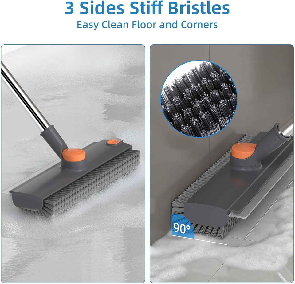 3-in-1 Scrub Brush with Long Handle, Squeegee, and Broom for Cleaning Floors, Walls, Decks, and More