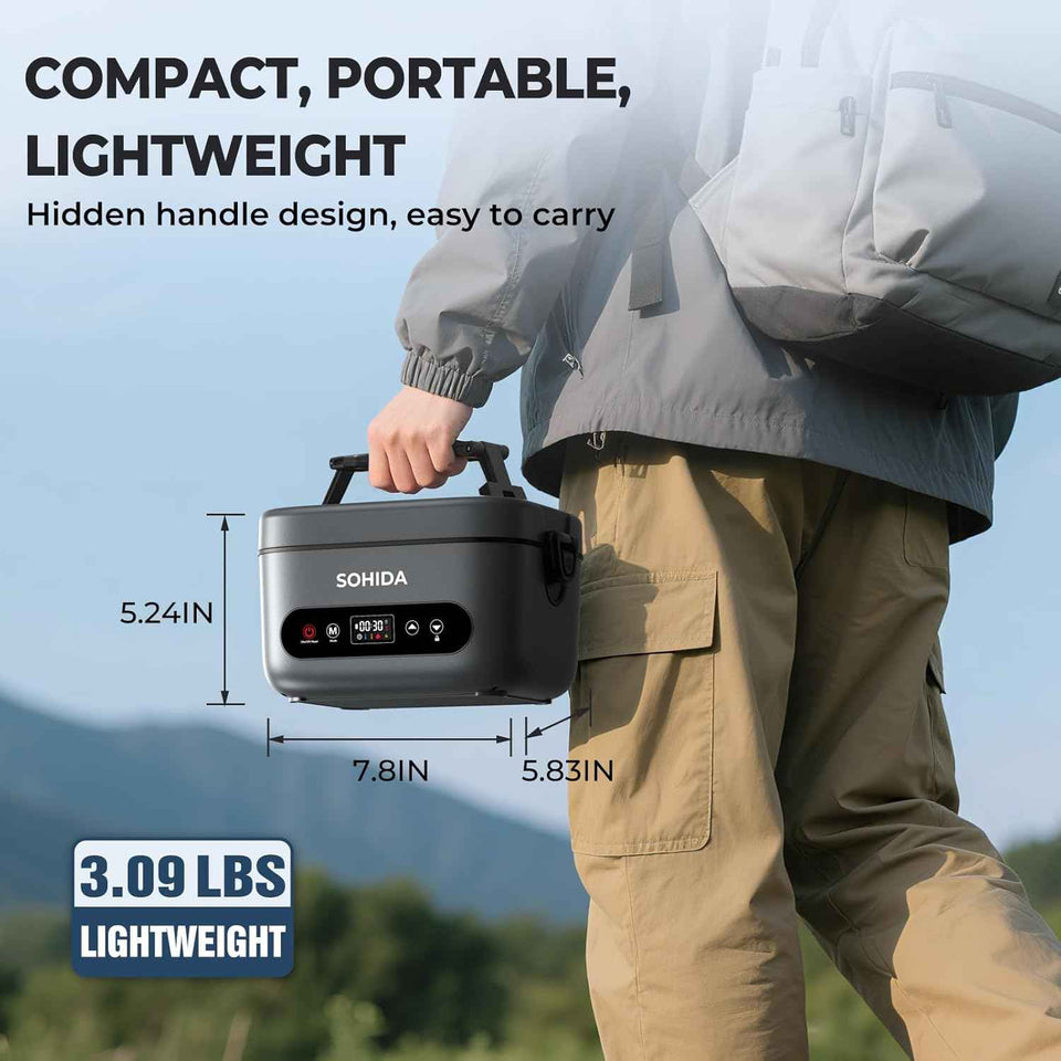 100W Cordless Electric Lunch Box for Adults & Men, Rechargeable Battery Powered Heated Lunch Box, 1.2L Portable Food Warmer Lunchbox with 5-Sided Heating for Work Car Outdoor Use