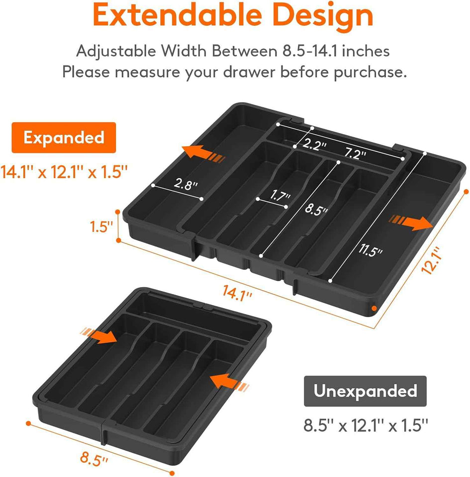 Lifewit Silverware Drawer Organizer with Adjustable Expandable Utensil Tray for Kitchen, BPA Free Flatware and Cutlery Holder