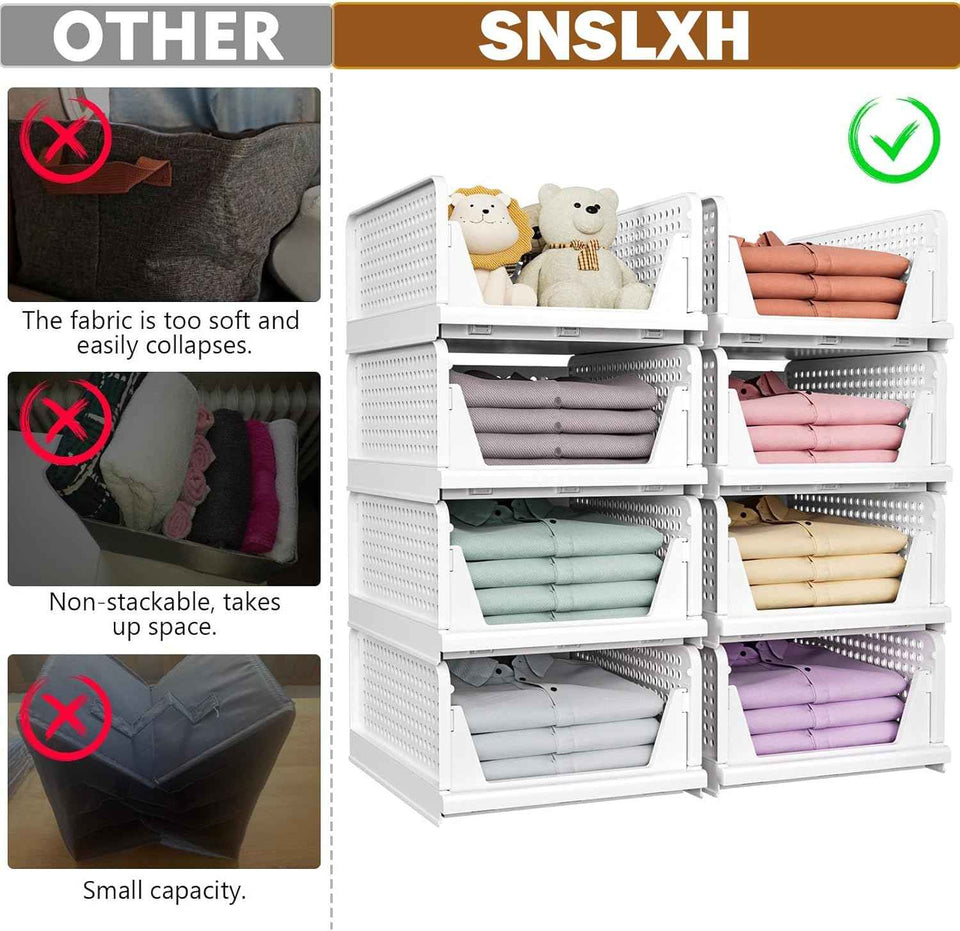 SNSLXH 5 Pack Stackable Closet Storage Baskets - Multifunctional Foldable Closet Organizer