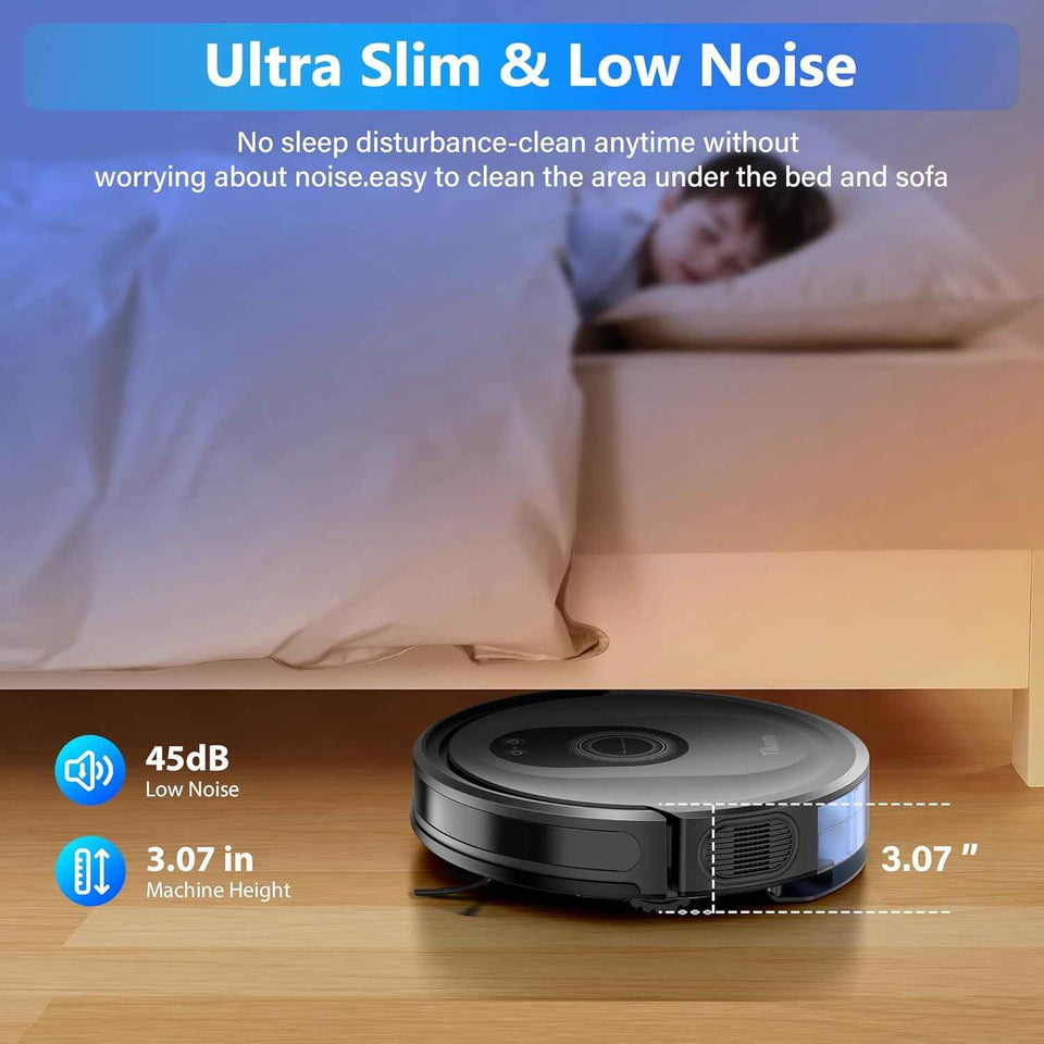 Tikom Robot Vacuum and Mop Combo, 5000Pa Robotic Vacuum Cleaner, 150 Min Max, App & Remote Control, Ideal for Hard Floor, Carpet, Pet Hair, Self-Charge(G8000 Max)