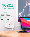 Surge protector outlet extender with night light, 5-outlet splitter, and 4 USB ports for home and dorm room essentials