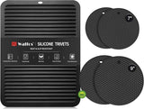 Walfos Silicone Trivet Mats - 4 Heat Resistant Pot Holders, Multipurpose Non-Slip Hot Pads for Kitchen Potholders, Hot Dishers, Jar Opener, Spoon Holder, Food Grade Silicone & BPA Free (Black)