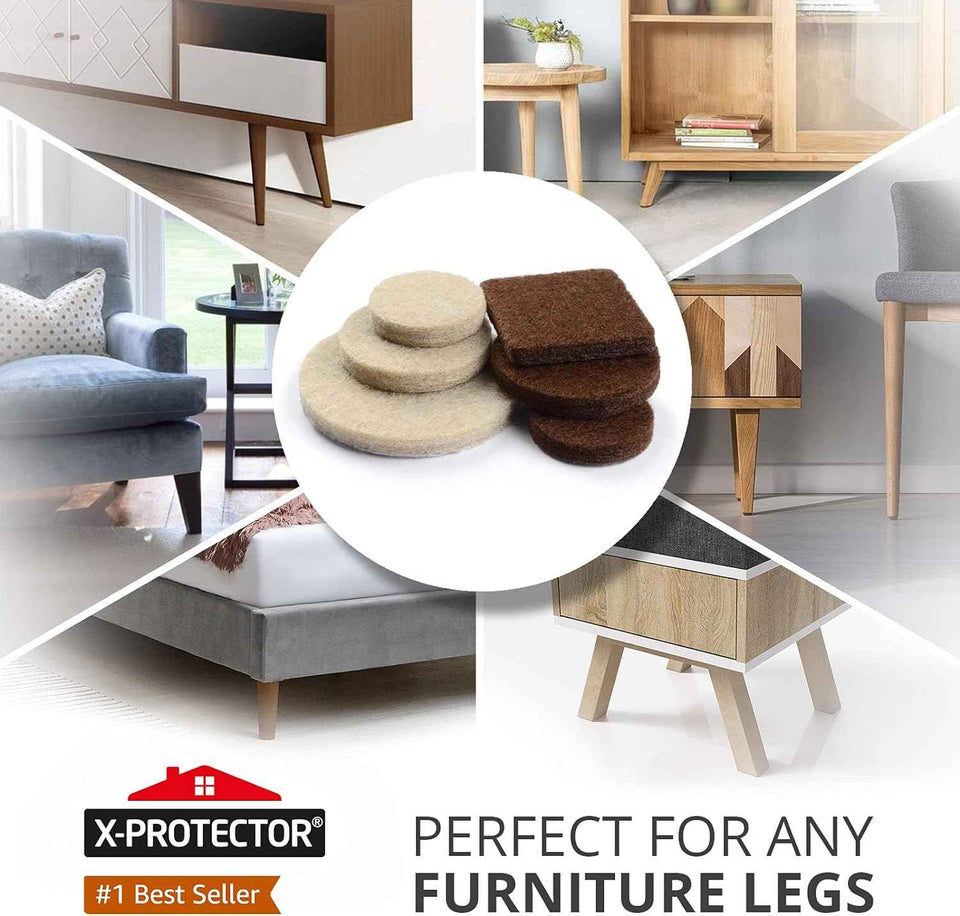 Felt Furniture Pads X-PROTECTOR 133 PCS, Premium Felt Pads for Wood Floor Protection, Brown and Beige, Protective Furniture Feet