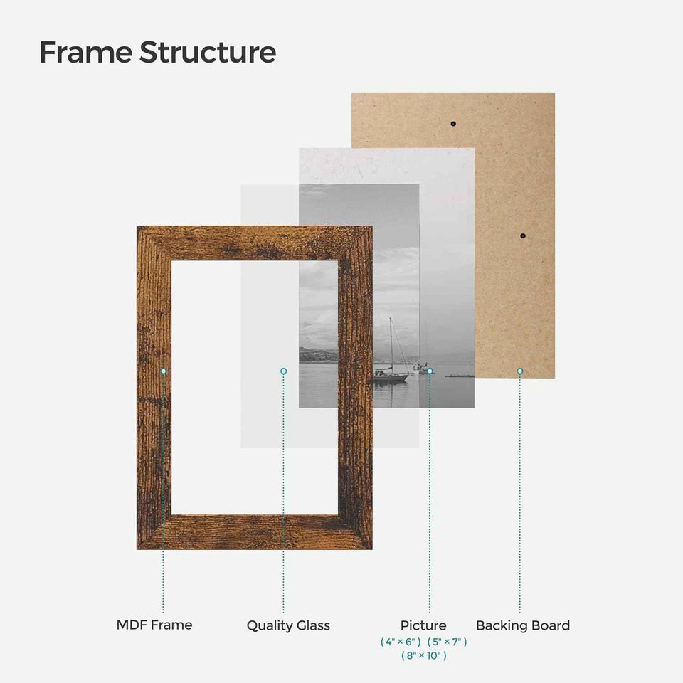SONGMICS Picture Frames, Collage Picture Frames Set of 10, Two 8x10, Four 5x7, Four 4x6, Photo Frame for Wall Gallery Decor, Table Display, Christmas Gift, Rustic Brown URPF010X01