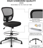 Armless Drafting Chair Tall Office Chair Adjustable Height High Back Ergonomic Desk Chair Drafting Stool Rolling Bar Stools Chairs with Footrest and Wheels