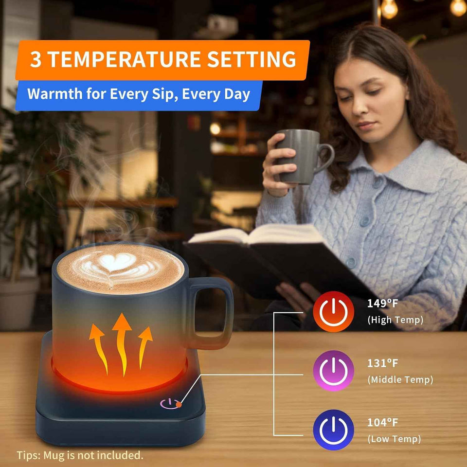 VOBAGA Coffee Mug Warmer for Desk, 3-Temp Settings, Auto Shut Off & Smart Safety Alert Home Office Accessory