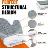 Grey Silicone Oven Mitts, Heat Resistant 2PCS with Soft Cotton Lining, Waterproof Grip, Kitchen Potholder, 12.5 Inch