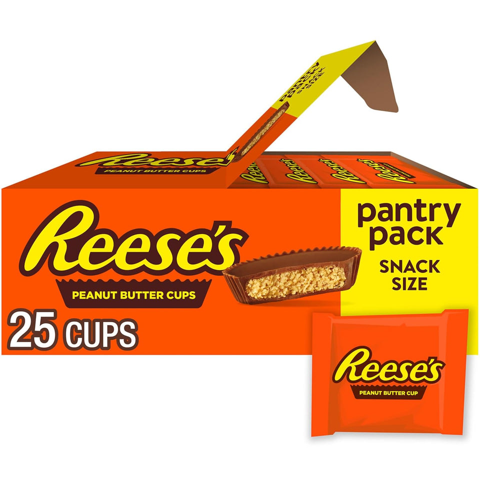 REESE'S Milk Chocolate Snack Size Peanut Butter Cups, Candy Pantry Pack, 13.75 oz (25 Pieces)
