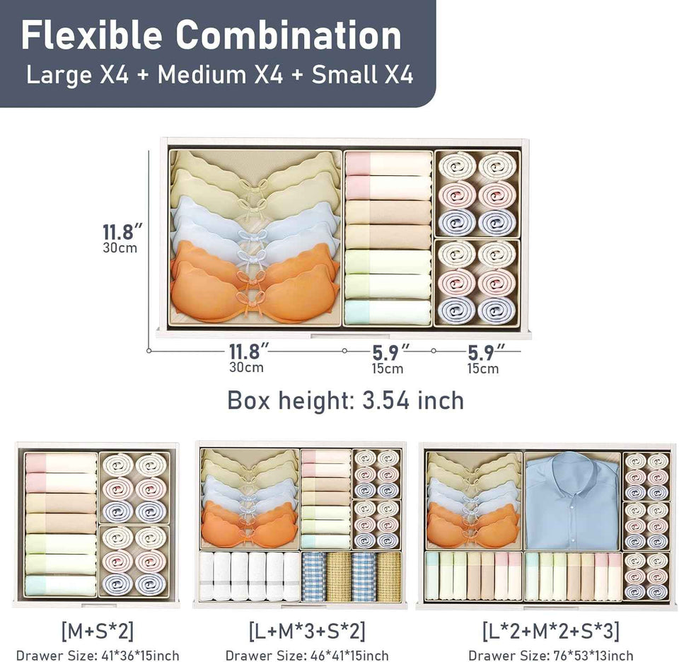 DIMJ Drawer Organizer Clothes: 12-Pack Foldable Closet Organizers for Nursery, Baby Clothes, Underwear, and Socks