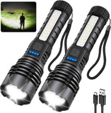 7-mode rechargeable flashlights, 2-pack, high lumens, adjustable, tactical LED flashlights
