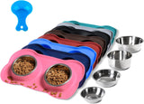 hubulk pet dog bowls 2 stainless steel no spill non skid silicone mat pet food scoop water feeder for small medium large dogs cats